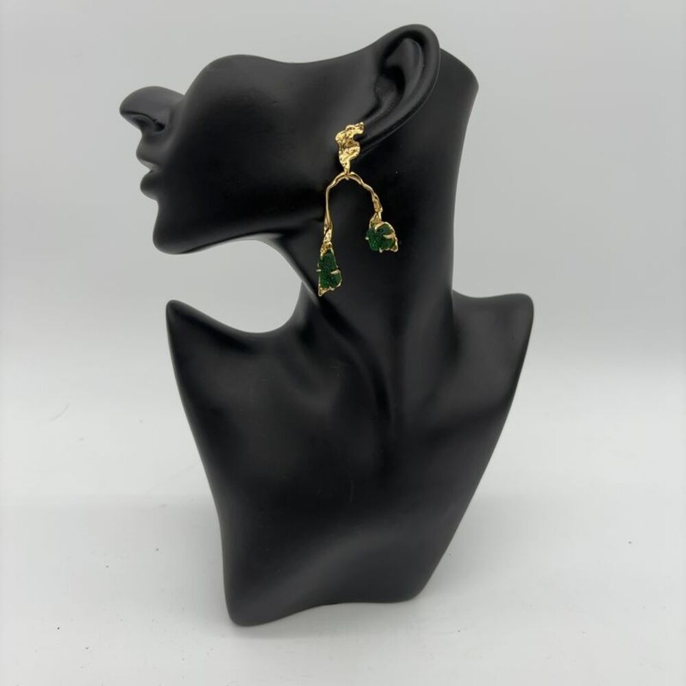 Alexis Bittar Gold and Green Draped Drop Earrings